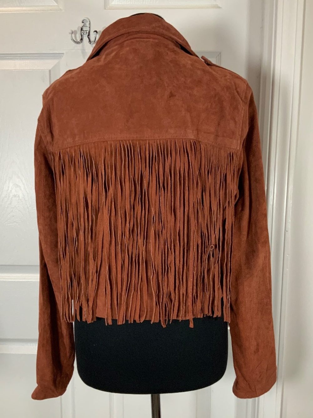 Blank NYC Rust Suede Leather Fringe Moto Biker Western Jacket Size Large Boho - Picture 2 of 10